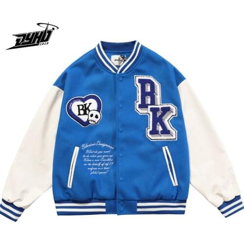 Mens Hip Hop Varsity Jackets Furry Skull Patchwork Color Block Bomber Jackets Unisex Streetwear Men High Street Baseball Coats