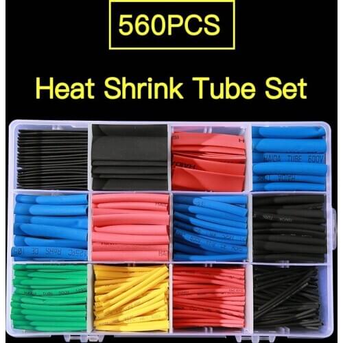 560 Pcs Set Polyolefin Shrinking Assorted Heat Shrink Tube Wire Cable Insulated Sleeving Tubing Set Wiring Accessories
