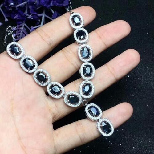 925 sterling silver natural black sapphire necklace 5 * 7mm inlaid with multiple black sapphires Deluxe Style Beautiful jewelry