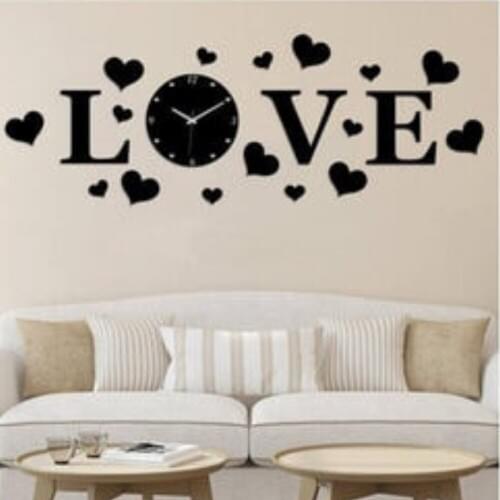 HLO 2021 New Heart Figured Decorative Wall Clock Living Room Bedroom 100% MDF Quality Design Black Darling Names Horloge Murale