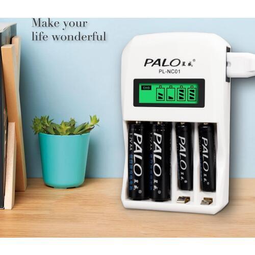PALO 4 Slots LCD Display Smart Intelligent 1.2V aa aaa Battery Charger For AA AAA NiCd NiMh Rechargeable Batteries