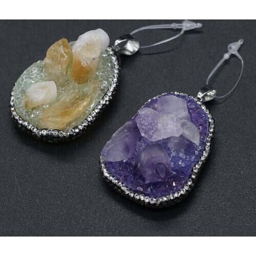 Pendants Irregular Resin With Crystal Bud Crystal Inlay For Jewelry Making DIY Necklace Bracelets Two Colors 35x50-45x55mm