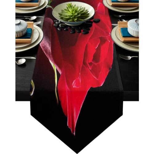 Plant Red Rose Flower Table Runner Country Wedding Decor Cake Tablecloth Placemat Dinning Table Decoration Table Runners