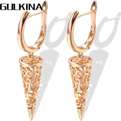 Gulkina Fashion 585 Rose Gold Ethnic Bride Wedding Jewelry Natural Zircon Drop Earrings Hollow Flower Long Earrings Women