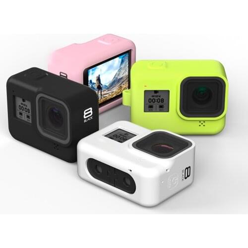 ​The Silicone Durable Case for Go Pro Hero 8 including Silicone Lanyard is Available in White Pink Black Lemon Yellow