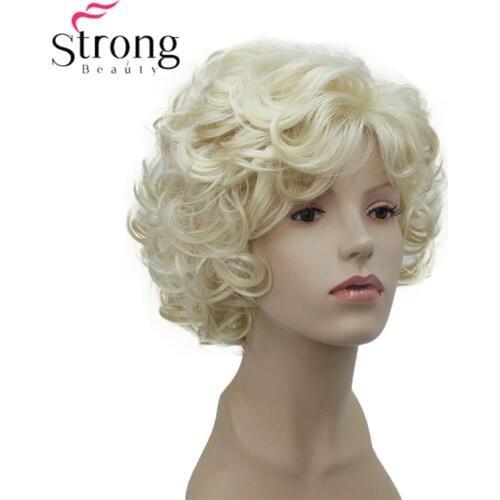 StrongBeauty Short Soft Shaggy Layered Cute Blonde Curly Wavy Short Synthetic Womens daily full Wig