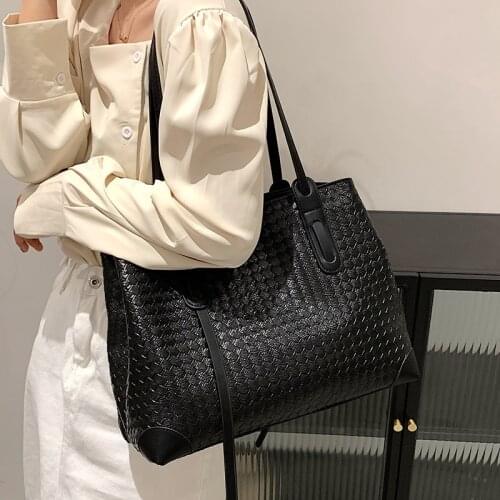 High Quality Women Pu Leather Handbags Designer Large Capacity Ladies Shoulder Bag Casual Weave Female Tote Messenger Bags New