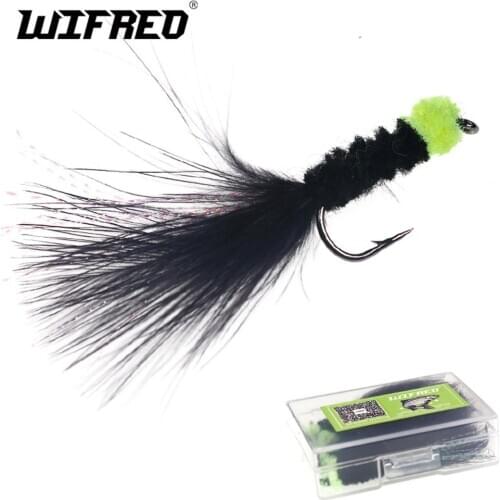 Wifreo 10PCS Egg Sucking Leech Fly Black Marabou with Flashabou Trout Fishing Streamer Flies Bugger Lures Baits