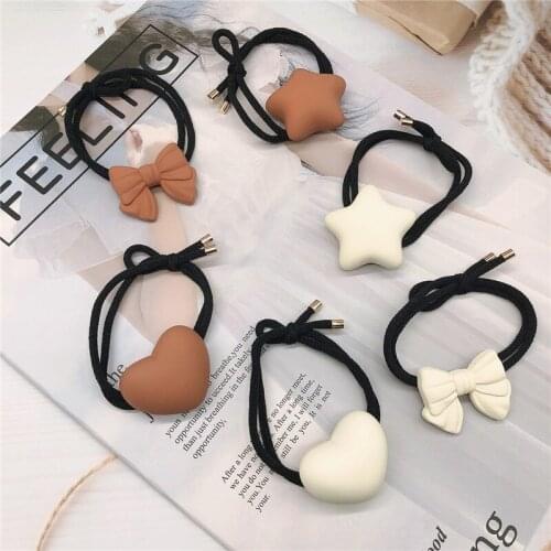 2021 New Korean Sweet Girl Simple Milk Chocolate Color Love Bow Rubber Band Hair Rope Fashion Womens Ponytail Hair Accessories
