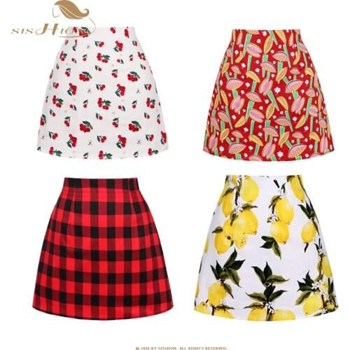 SISHION Vintage Black White Green Mini Skirts Women 2021 Summer Fashion office lady Casual Sexy Cotton Short Skirts mujer SS0008