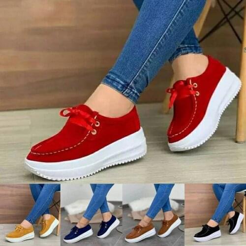 Womens Vulcanized Shoes Flock Ladies Sewing Flat Platform Lace-Up Casual Autumn Female Plus Size 2021 Fashion New Comfort