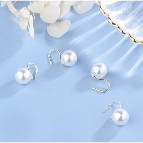 2021 Korean Women Design Pearl Ear Hook Simple Silver Plated Body Penetration Earrings Charm Womens Nightclub Party Jewelry