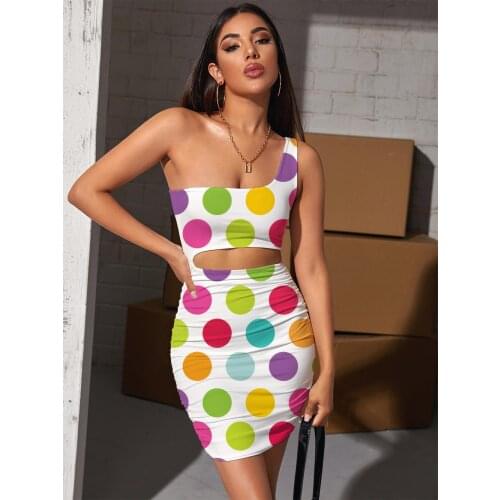 Giyu Brand Colorful Dress Women Dots Halter Sleeveless Lovely Pleating Harajuku Bodycon Dress Womens Clothing Summer New Beach