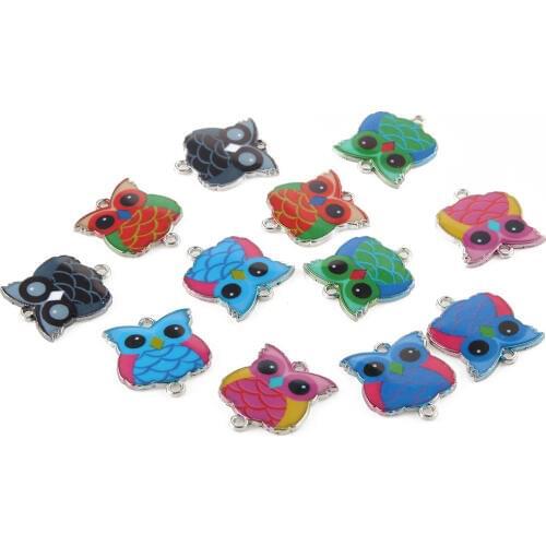 10pcs 19*19mm DIY cute simple enamel owl charms and pendant bulk, metal alloy Handcrafted Jewelry making for Necklace wholesale