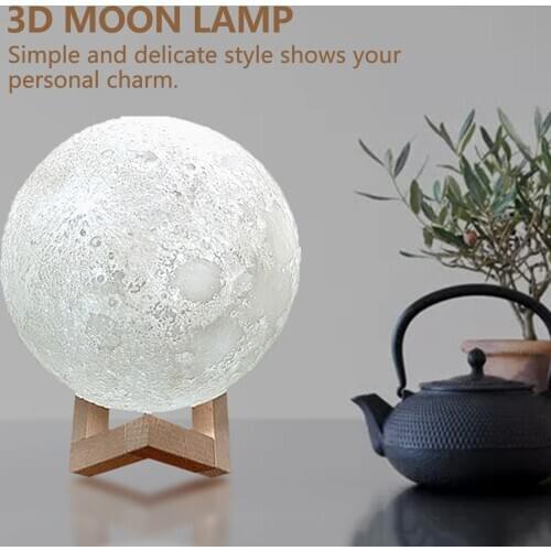 2 Colors 3D Printing Moon Light Lunar Night Lamp Yellow White Dimmable Touch Control for Home Decorative Light for Baby Kids