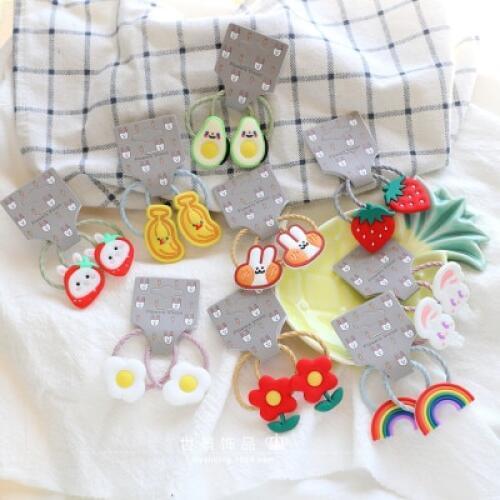 2PCS New Cartoon Cute Fruit Rainbow Princess Headwear Kids Elastic Hair Bands Children Ropes Girls Accessories Baby Headdress