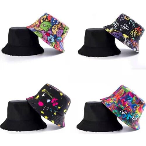 2021 Graffiti Animation Bucket Hat Summer Women Cartoons Print Fisherman Hat Men Bob Boys Hip Hop Fishing Caps Sad Boy Sun Hat
