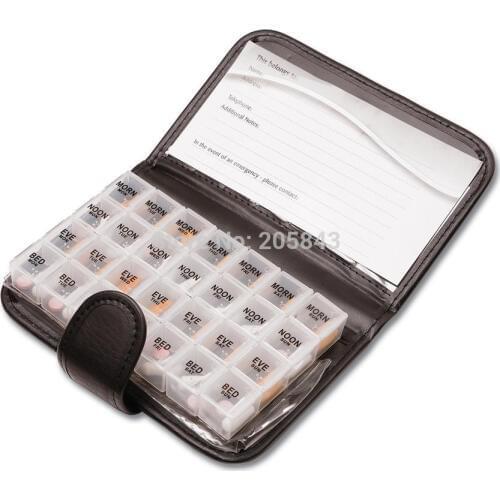4PCS/LOT Pill Box Sorter Organizer Weekly Wallet Coded for 7 Days 4 Doses Daily+Info Card