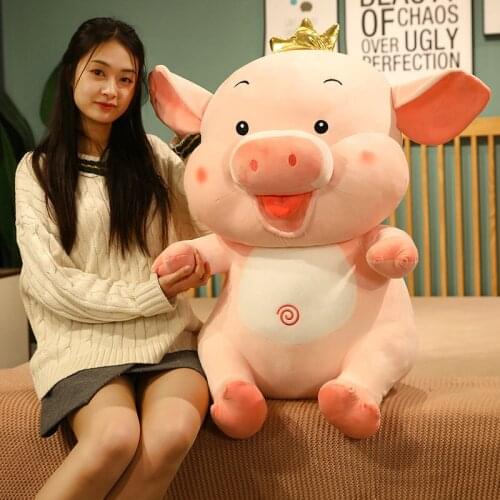 40-75cm Lovely Crown Happy Pig Plush Toys Soft Pillow Stuffed Sleepping Cushion Animal Doll For Baby Children Birthday Gifts