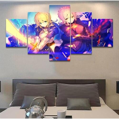 5 Panel Anime Fate Grand Order Sword Woman Warrior Modern Home Wall Decor Picture Art Print Painting On Canvas For Living Room