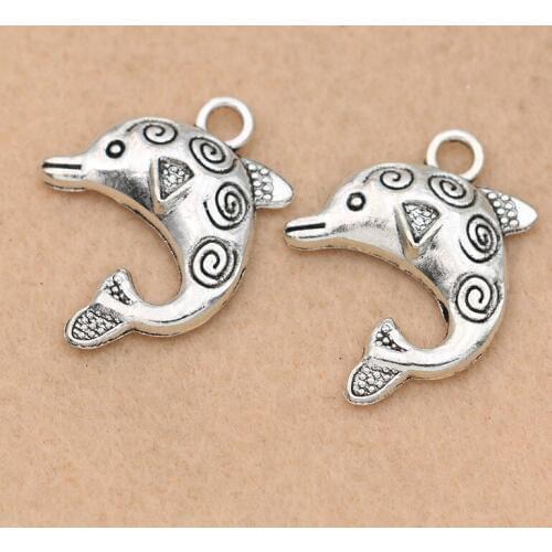 5pcs Tibetan Silver Plated Dolphin Charm Pendants Jewelry Making Handmade Jewelry Diy Accessories 31x23mm