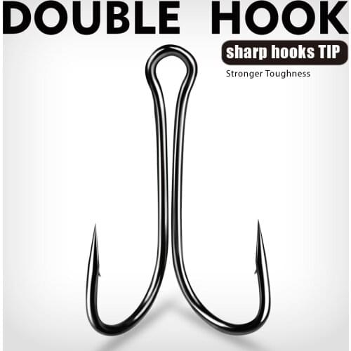 50pcs/lot High Carbon Steel Double Fishing Hooks 6#-4/0# Sharp Hooks Fly Double Hooks for Jig Bass Fishhooks Tackle
