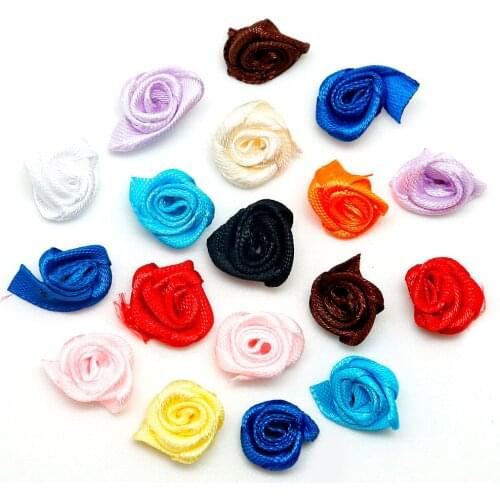 50 Pcs/lot Wholesale DIY Materail Handmade 1.5cm Ribbon Satin Rose Artificial Heads Flower For Bridal Wedding Bouquet Decoration