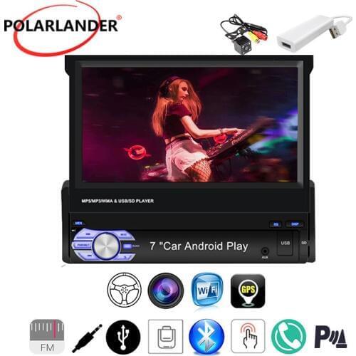 1 din for Android/IOS Device Manual Telescopic Screen Car Radio Mirror Link GPS Navigation MP5 Player Carplay Bluetooth Stereo