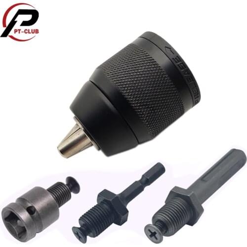 2-13mm Keyless 3-Jaw 1/20-20UNF Drill Chuck Quick Change Adapter SDS-Plus Shank 1/4" Hex Square Fit Rotary Hammer/Hammer Drill