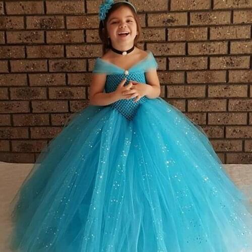 Baby Girls Glitter Princess Tutu Dress Kids Crochet Tulle Elsa Dress Ball Gown with Hairbow Children Birthday Party Dresses