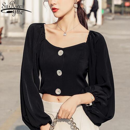 Early Spring French Vintage Puff Sleeve Tops Solid Long Sleeve Blouse Women Female Light Ripe Shirts Chemisier Femme 9334