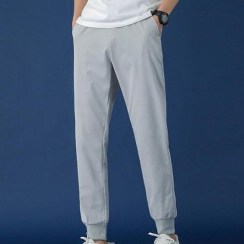 Stylish Pencil Pants Solid Color All Match Ankle-length Men Ankle Tied Straight Sports Pants Male Clothing for Outdoor Leisure