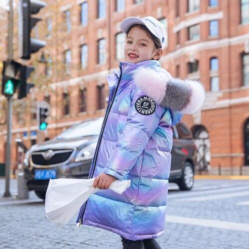 Kids snowwear winter girl Waterproof Hooded Shiny jackets children outerwear duck down coats Teenager Thickening Parka -30degree