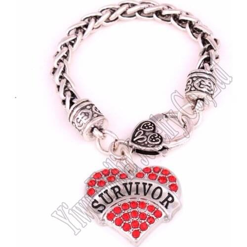 15CM length for child studded with crystals SURVIVOR heart pendant bracelet Lobster-claw-clasps