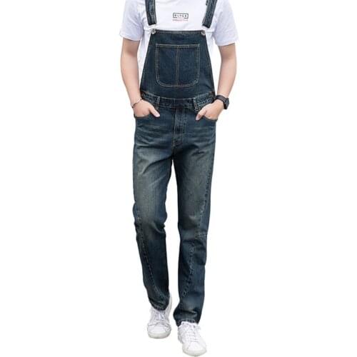 Spring Jeans Overalls Men Bib Denim Jumpsuits Classic Multi Pocket Straight Retro Street Workwear Cargo Pants Blue Trousers