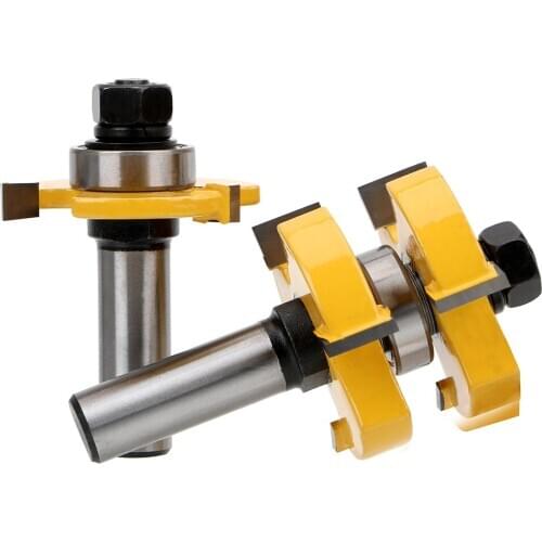 Tongue and Groove Router Bit Set 12.5mm Shank Wood Milling Cutter 3-tooth T-type Woodwork 2 Bit