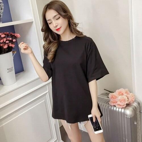 Womens T-shirt 2021 Brand New Woman Pure Color Hole for Female Tops Summer Plus Size Short-sleeve for Woman Office Lady