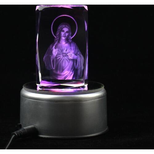 Crystal Jesus Carving Christian Gifts Holy Family Creative Ornament Crystal Customized Led Light