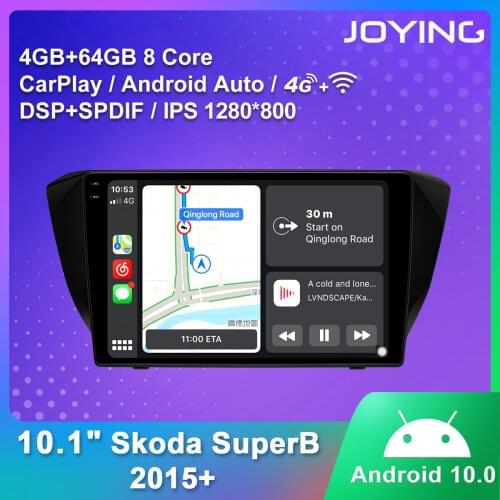 JOYING 10.1Inch Android 10.0 Head Unit Multimedia Player Steering Wheel 4GB RAM+64GB ROM RDS/4G/GPS BT For Skoda Super B 2015