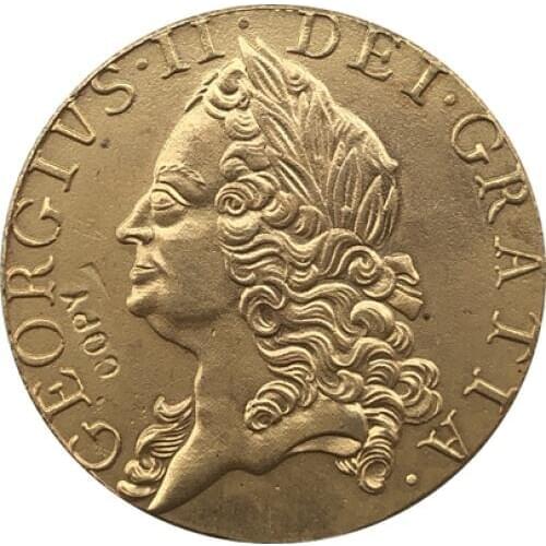 24 - K gold plated 1760 United Kingdom 1 Guinea - George II coins copy