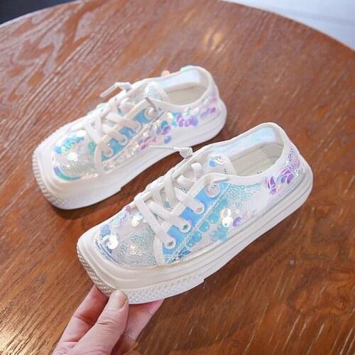 New 2021 Autumn Girls Children Shoes Comfortable Sequins Kids Shoes For Girl Fashion Glitter Running Sneakers Soft Mesh Shoes
