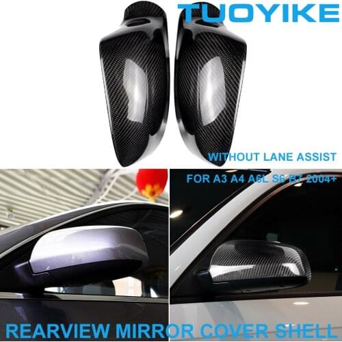 LHD RHD Car Real Carbon Fiber Rearview Rear Side Mirror Cover Cap Shell Trim No Lane Assist For Audi A3 A4 A6L S6 B7 2004-2008
