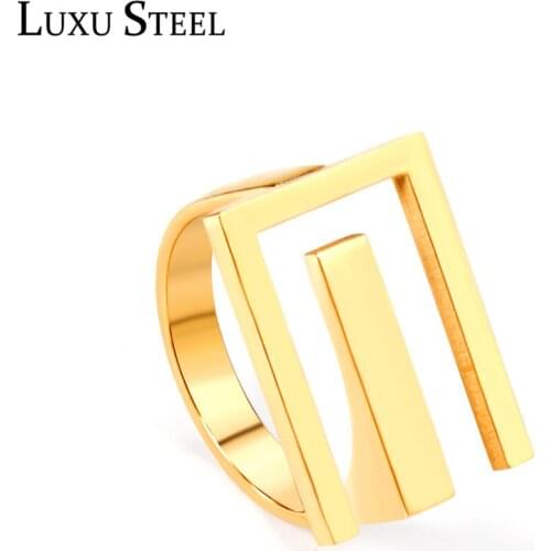 LUXUSTEEL Gold Color Geometry Rings For Women Trendy Fashion Classic Style Accessorise Stainless Steel Rings Wedding Jewelry