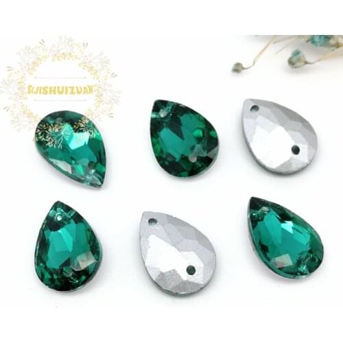 Malachite green water-drop shape Glass Crystal sew on rhinestones with two holes Diy wedding dress accessories Free shipping
