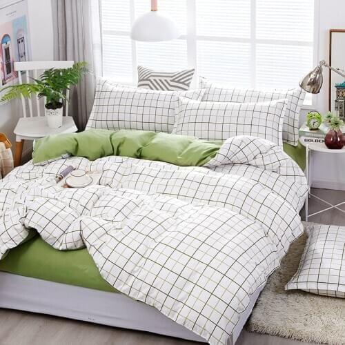 Fashion White Green Plaid Simple Luxury Comforter Bedding Set Cartoon Modern King Queen Twin Size Bed Linen Duvet Cover Set Gift