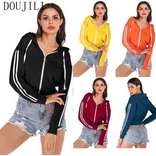 DOUJILI Fashion Hoodies Spring Short Sweatshirts 2021 Sweet Temperament White Strape Casual Sweatshirts