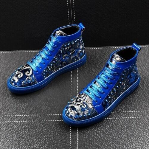 New arrival Luxury Men glitter rivet Bling metal plate Casual Shoes loafers Men High-Tops Sneakers tenis masculino ankle boot