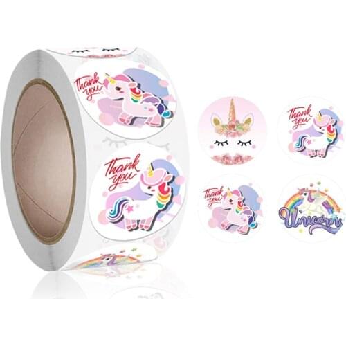 500Pcs/Roll Reward Stickers for Kids Unicorn Cute Pattern Thank You Letter Gift Sealing School Teacher Supplies Child Sticker
