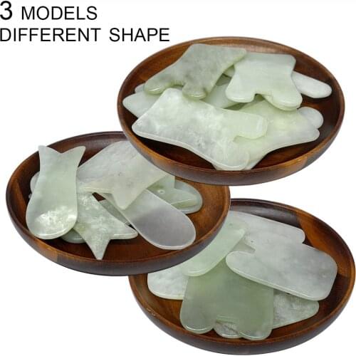 Wholesale Natural Jade Fat Thin U & Fish shape Scraping Guasha Board Beauty Body Facial Plate 12pcs/lot