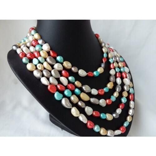 Multicolor genuined natural freshwater pearl necklace 8-9 mm baroque 100"